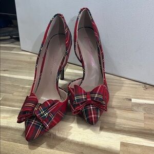 Betsey Johnson “Prince-P”  Red Tartan Bow Stiletto Heels (Size  7.5)